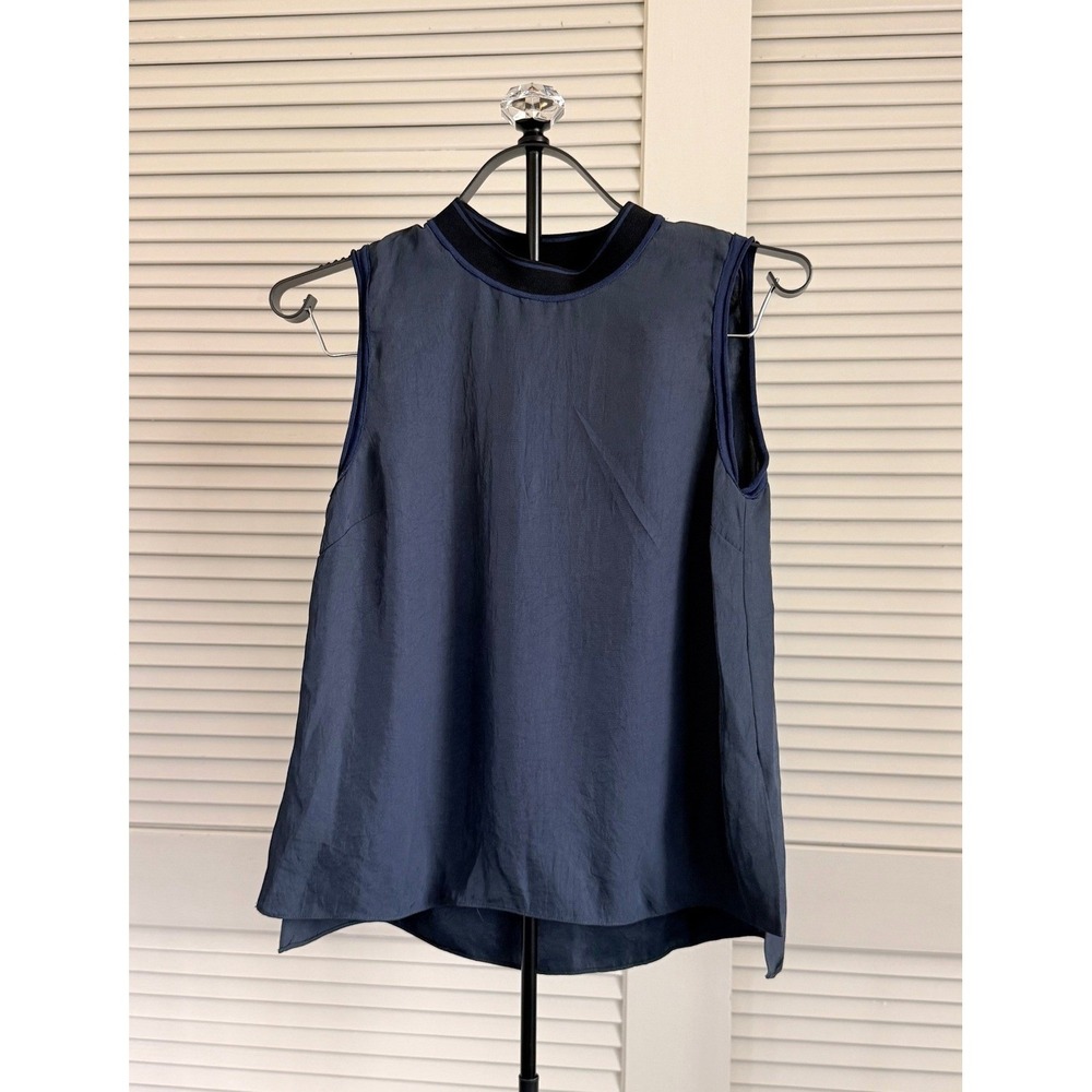 Rag & Bone Sleeveless Ribbed Neck High Low Top Navy Blue XS - Picture 2 of 5